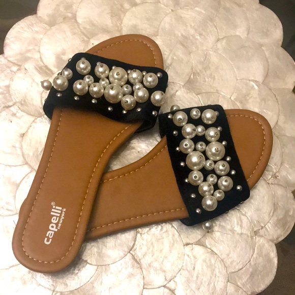 Capelli of New York Shoes - BUBBLE PEARL & BLACK SUEDE SANDALS